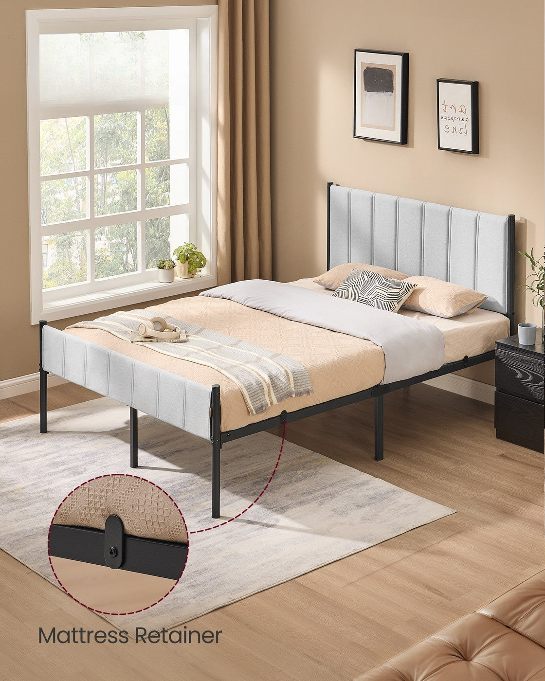 Upholstered Metal Bed Frame With Headboard And Footboard, Twin To Queen - product photo 20