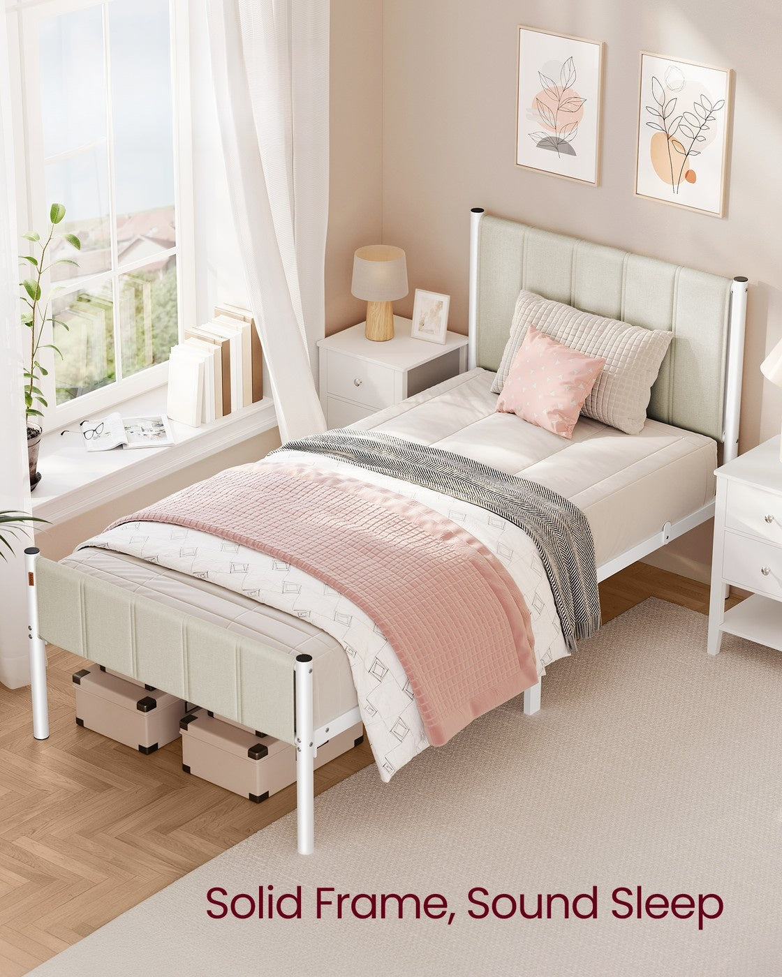 Upholstered Metal Bed Frame With Headboard And Footboard, Twin To Queen - product photo 24
