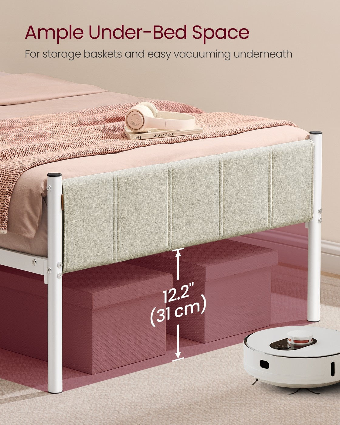 Upholstered Metal Bed Frame With Headboard And Footboard, Twin To Queen - product photo 27