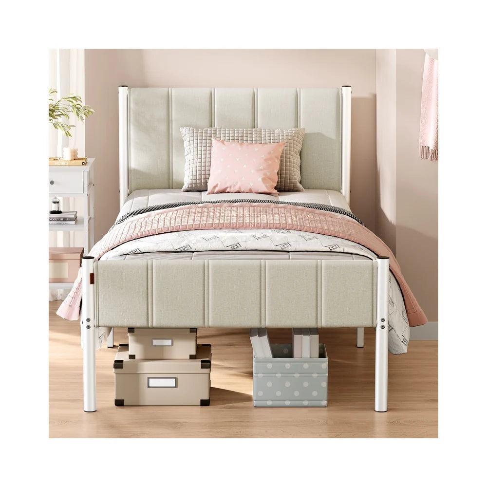 Upholstered Metal Bed Frame With Headboard And Footboard - URMB983W01V1