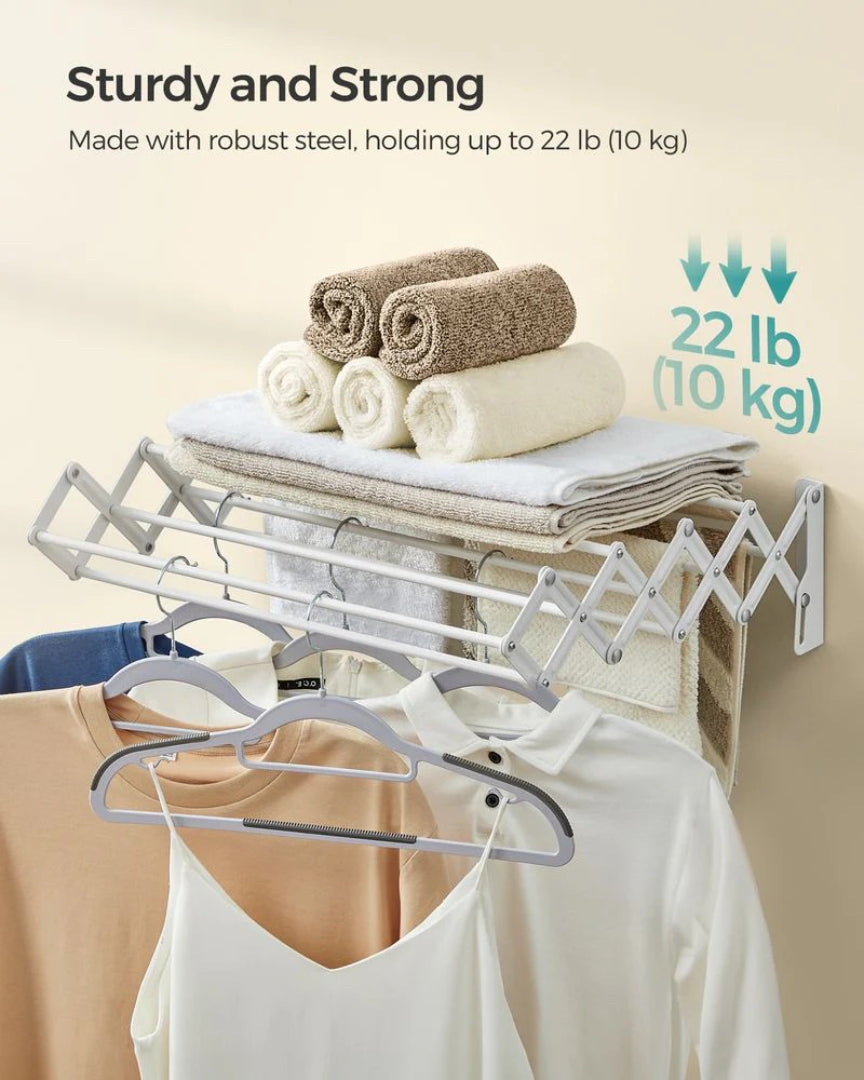 Wall Mounted Clothes Drying Rack Expandable 9 Rod Steel Airer – product view 7 | Ridgefield Furniture