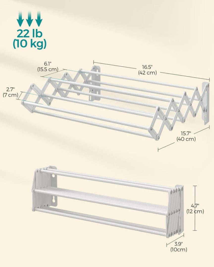 Wall Mounted Clothes Drying Rack Expandable 9 Rod Steel Airer – product view 9 | Ridgefield Furniture