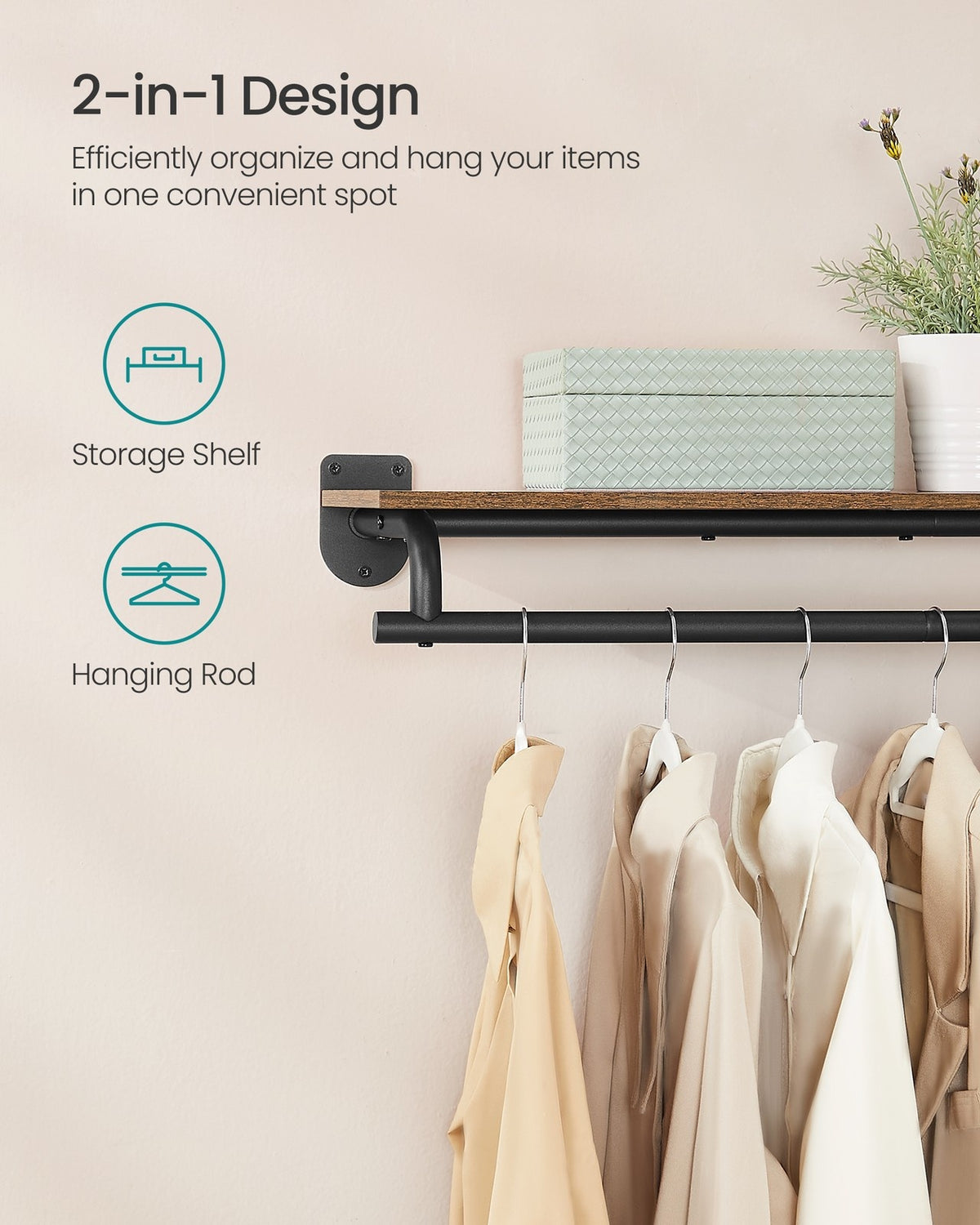 Wall Mounted Clothing Rack, With Hanging Rod - product photo 03