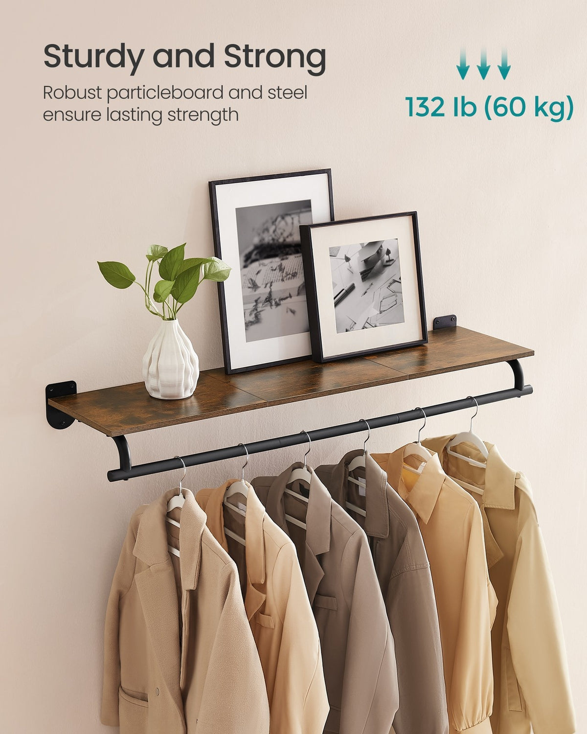 Wall Mounted Clothing Rack, With Hanging Rod - product photo 10