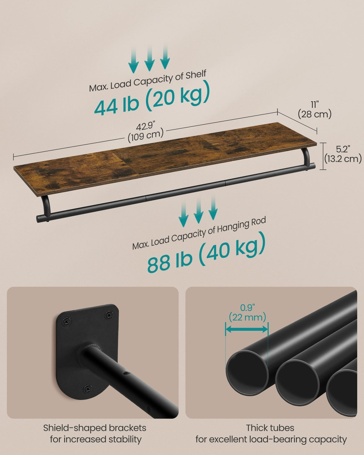 Wall Mounted Clothing Rack, With Hanging Rod - product photo 11