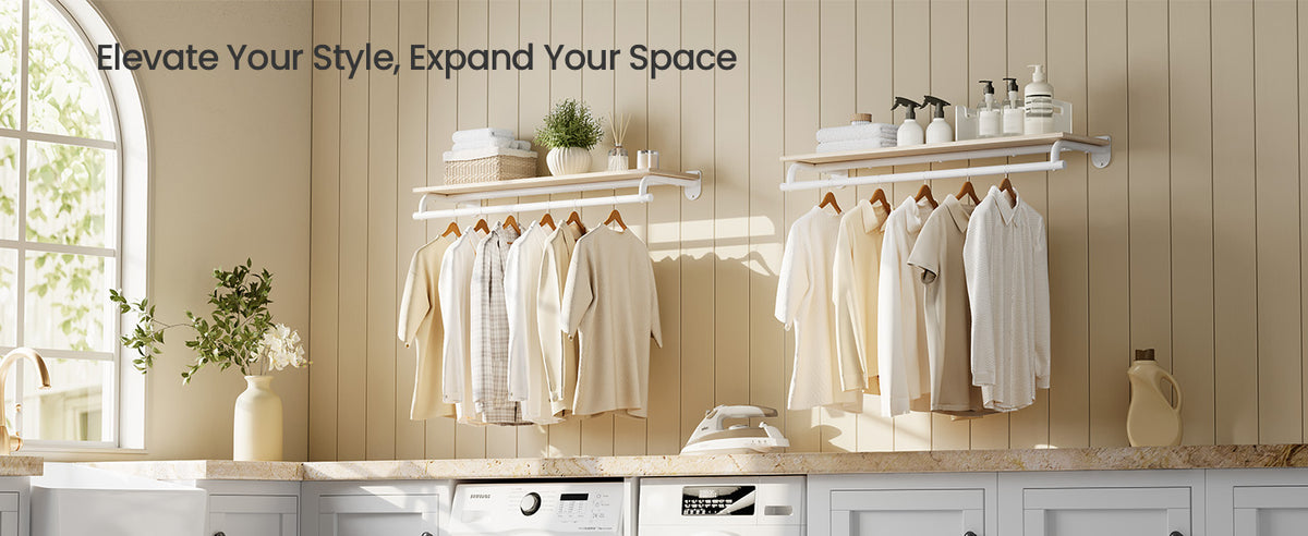 Wall Mounted Clothing Rack With Hanging Rod, Space Saving Garment Rail - product photo 20