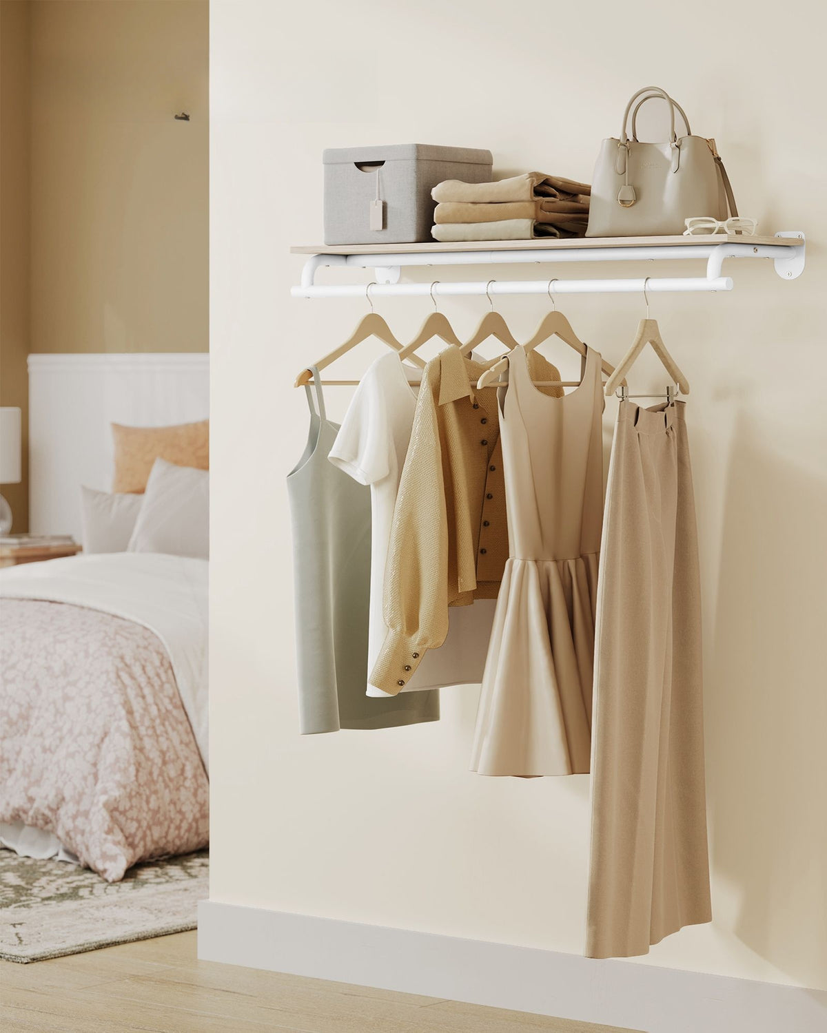 Wall Mounted Clothing Rack With Hanging Rod, Space Saving Garment Rail - product photo 21