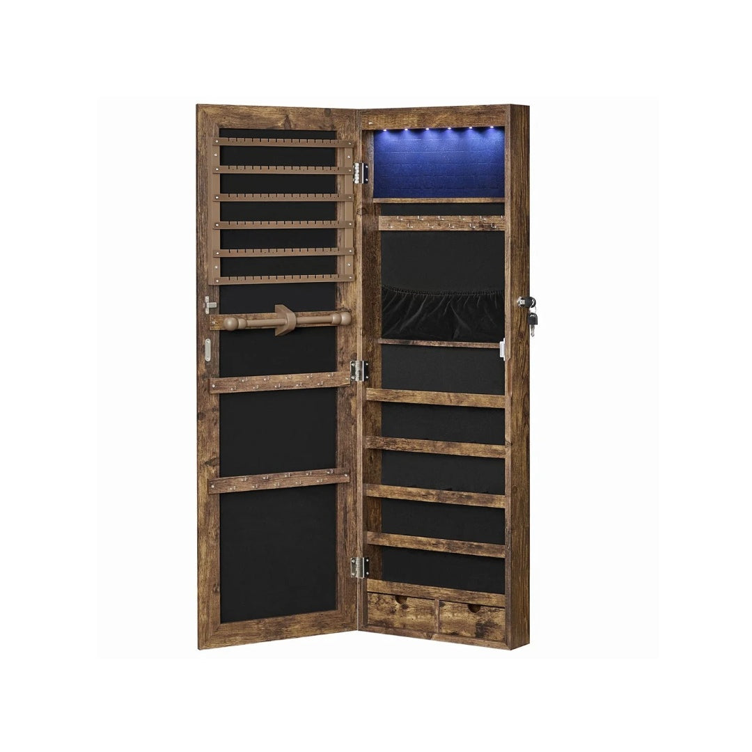 Wall Mounted Jewelry Armoire Cabinet With Mirror LED Lights – product view 3 | Ridgefield Furniture
