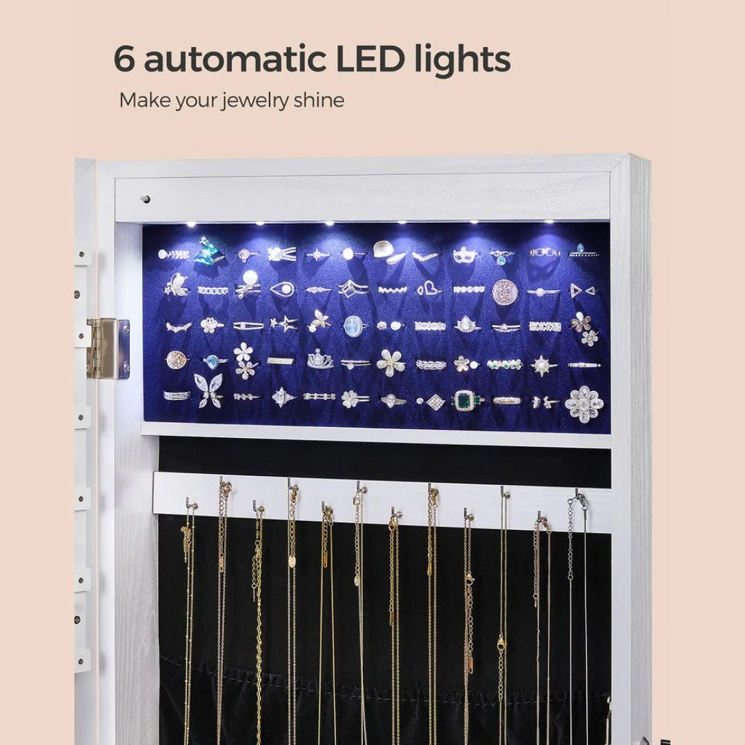 Wall Mounted Jewelry Armoire Cabinet With Mirror LED Lights – product view 8 | Ridgefield Furniture