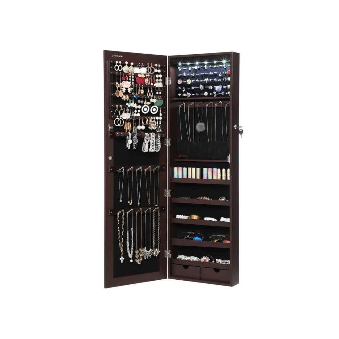 Wall Mounted Jewelry Armoire Cabinet With Mirror LED Lights – product view 13 | Ridgefield Furniture