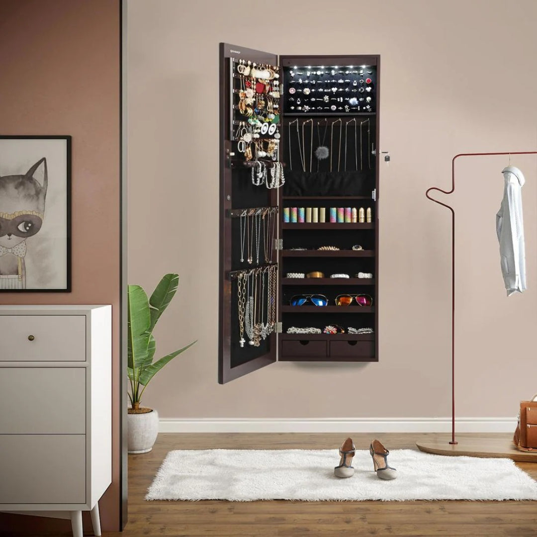 Wall Mounted Jewelry Armoire Cabinet With Mirror LED Lights – product view 15 | Ridgefield Furniture