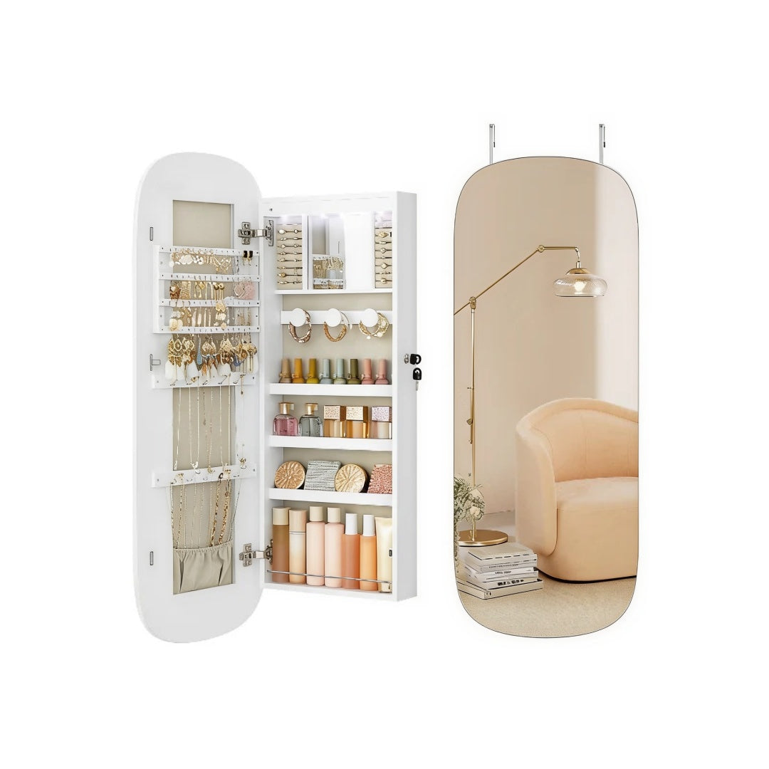 Wall Mounted Jewelry Organizer Cabinet With Mirror And LED – product view 1 | Ridgefield Furniture
