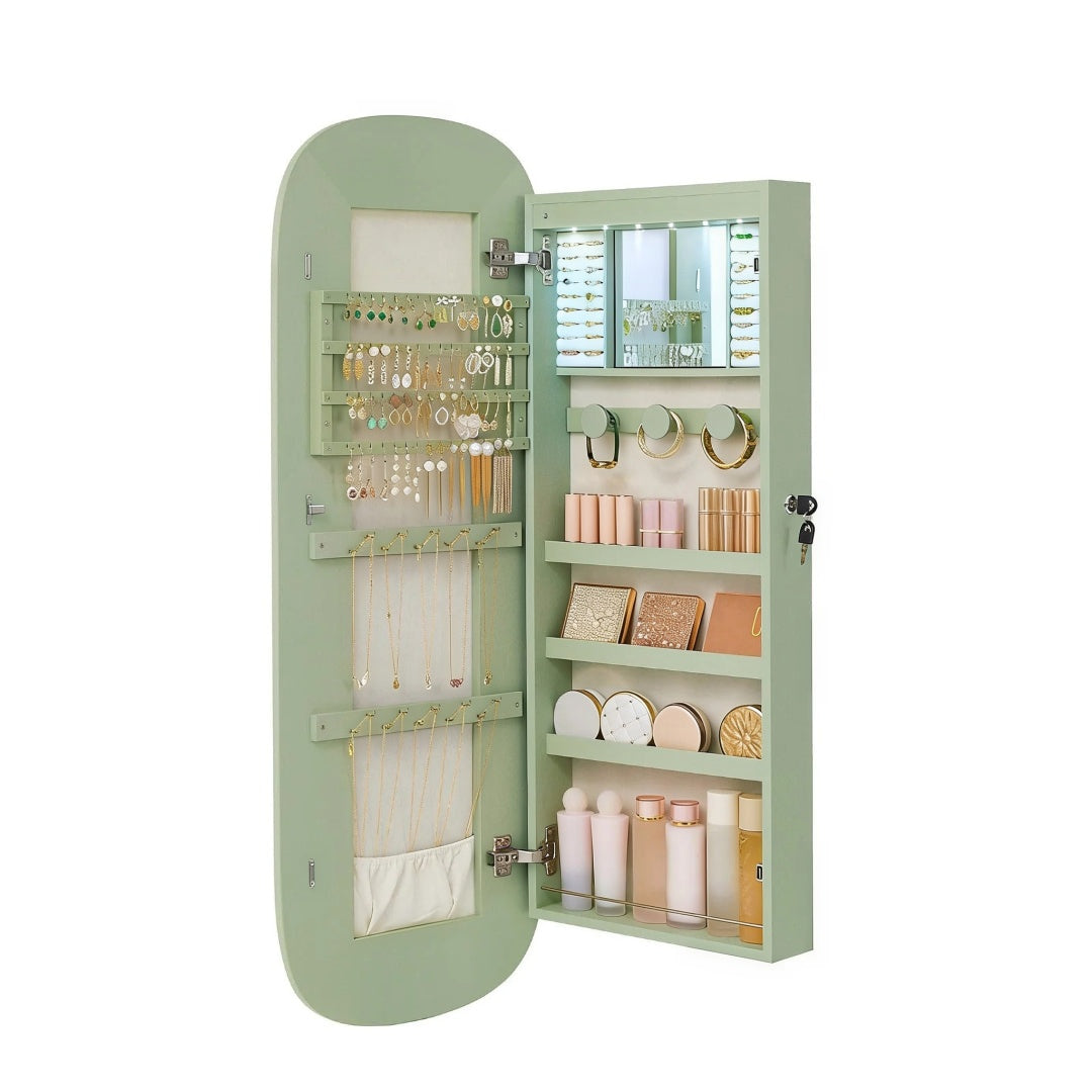 Wall Mounted Jewelry Organizer Cabinet With Mirror And LED – product view 3 | Ridgefield Furniture