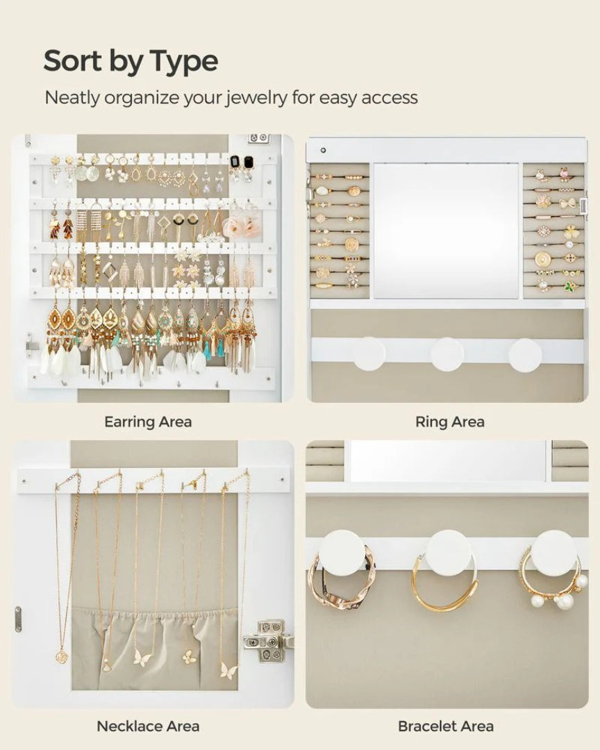 Wall Mounted Jewelry Organizer Cabinet With Mirror And LED – product view 7 | Ridgefield Furniture