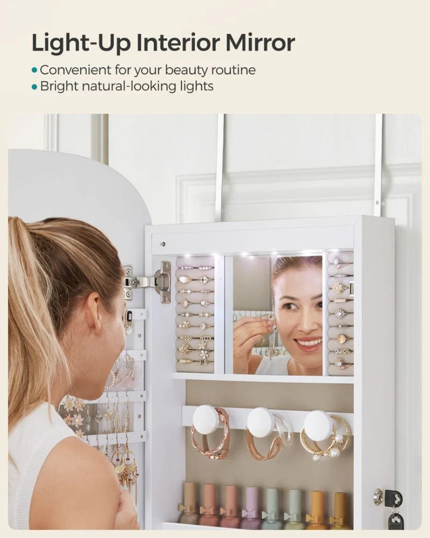 Wall Mounted Jewelry Organizer Cabinet With Mirror And LED – product view 9 | Ridgefield Furniture