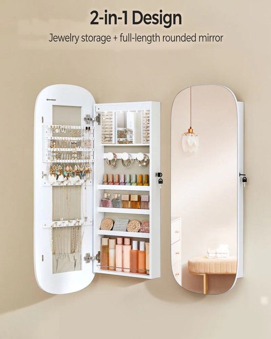 Wall Mounted Jewelry Organizer Cabinet With Mirror And LED – product view 10 | Ridgefield Furniture