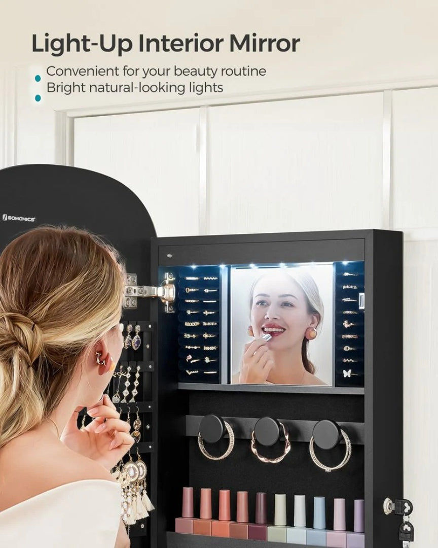 Wall Mounted Jewelry Organizer Cabinet With Mirror And LED – product view 13 | Ridgefield Furniture