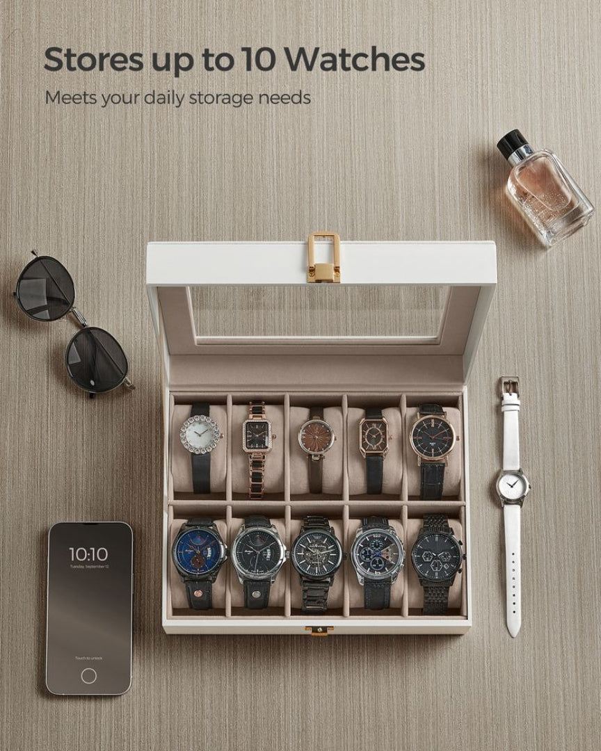 Watch Storage Case With Glass Lid 10 Slot Organizer – product view 7 | Ridgefield Furniture