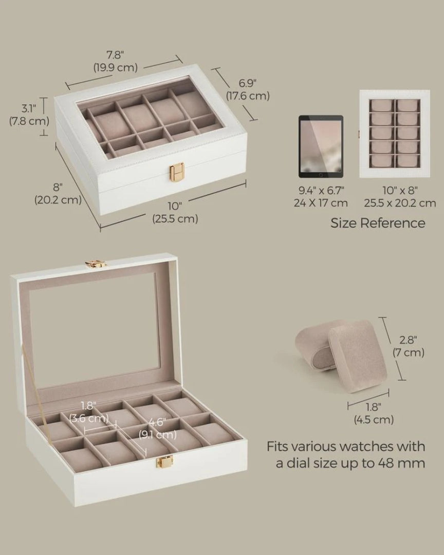 Watch Storage Case With Glass Lid 10 Slot Organizer – product view 9 | Ridgefield Furniture