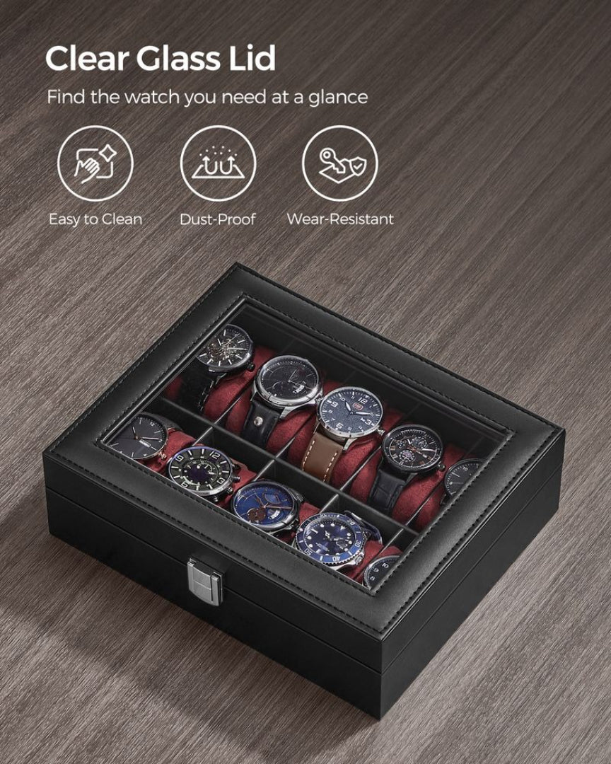 Watch Storage Case With Glass Lid 10 Slot Organizer – product view 13 | Ridgefield Furniture