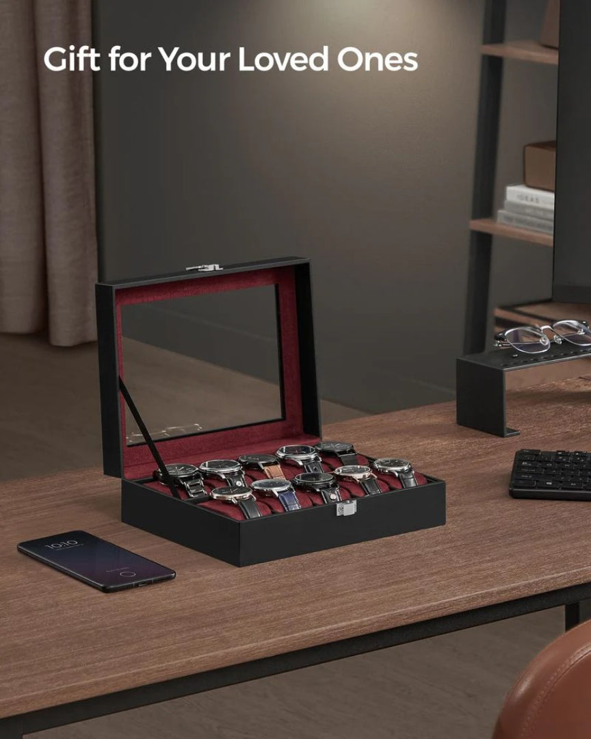 Watch Storage Case With Glass Lid 10 Slot Organizer – product view 15 | Ridgefield Furniture