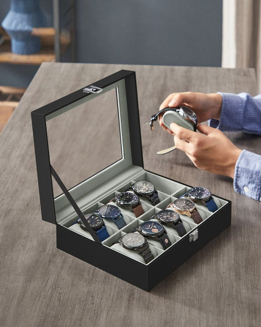 Watch Storage Case With Glass Lid 10 Slot Organizer – product view 16 | Ridgefield Furniture