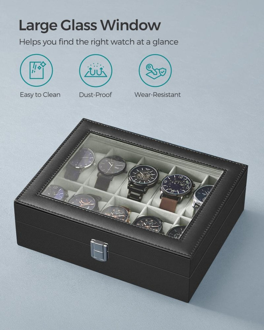 Watch Storage Case With Glass Lid 10 Slot Organizer – product view 18 | Ridgefield Furniture