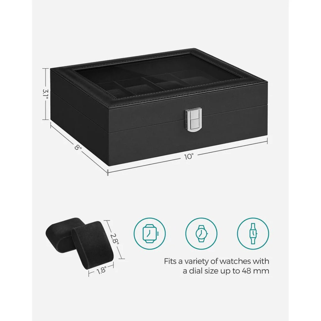 Watch Storage Case With Glass Lid 10 Slot Organizer – product view 26 | Ridgefield Furniture