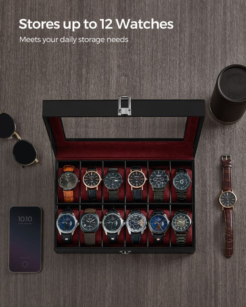 Watch Storage Case With Glass Lid 6 Or 12 Slot Organizer – product view 16 | Ridgefield Furniture