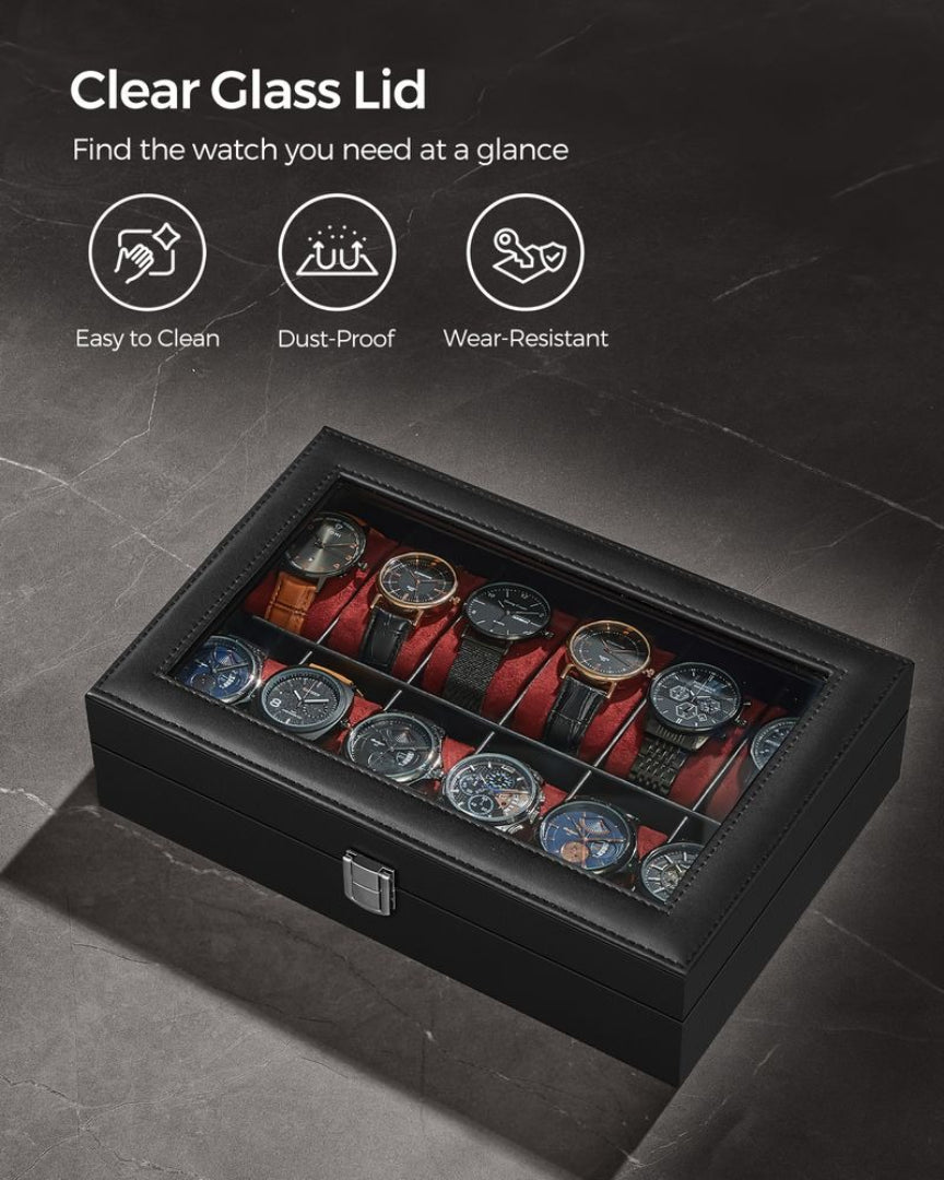 Watch Storage Case With Glass Lid 6 Or 12 Slot Organizer – product view 17 | Ridgefield Furniture
