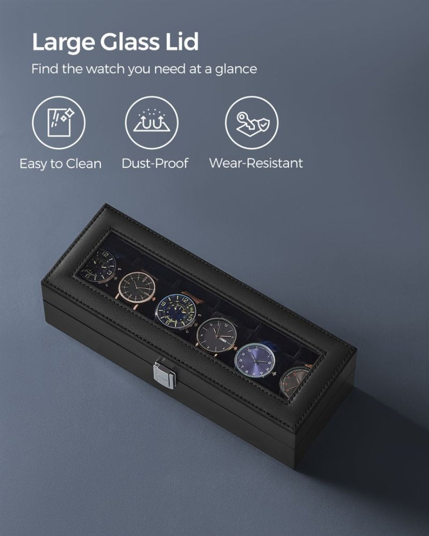 Watch Storage Case With Glass Lid 6 Or 12 Slot Organizer – product view 21 | Ridgefield Furniture