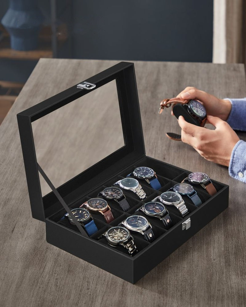 Watch Storage Case With Glass Lid 6 Or 12 Slot Organizer – product view 25 | Ridgefield Furniture