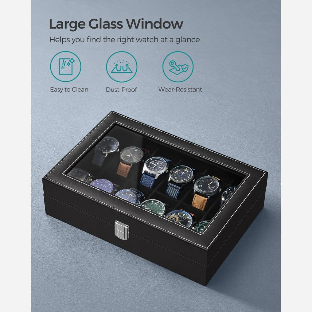 Watch Storage Case With Glass Lid 6 Or 12 Slot Organizer – product view 27 | Ridgefield Furniture