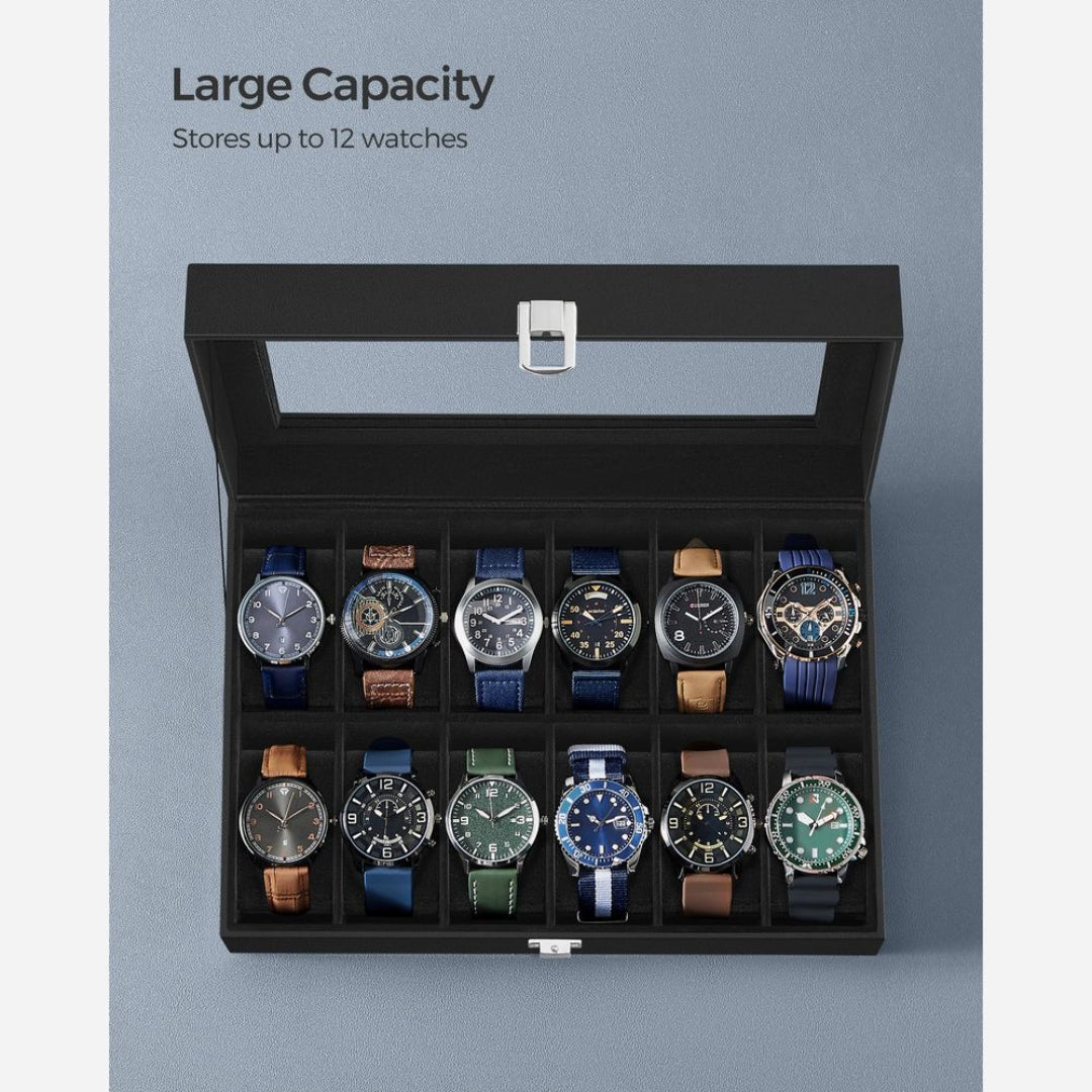 Watch Storage Case With Glass Lid 6 Or 12 Slot Organizer – product view 28 | Ridgefield Furniture