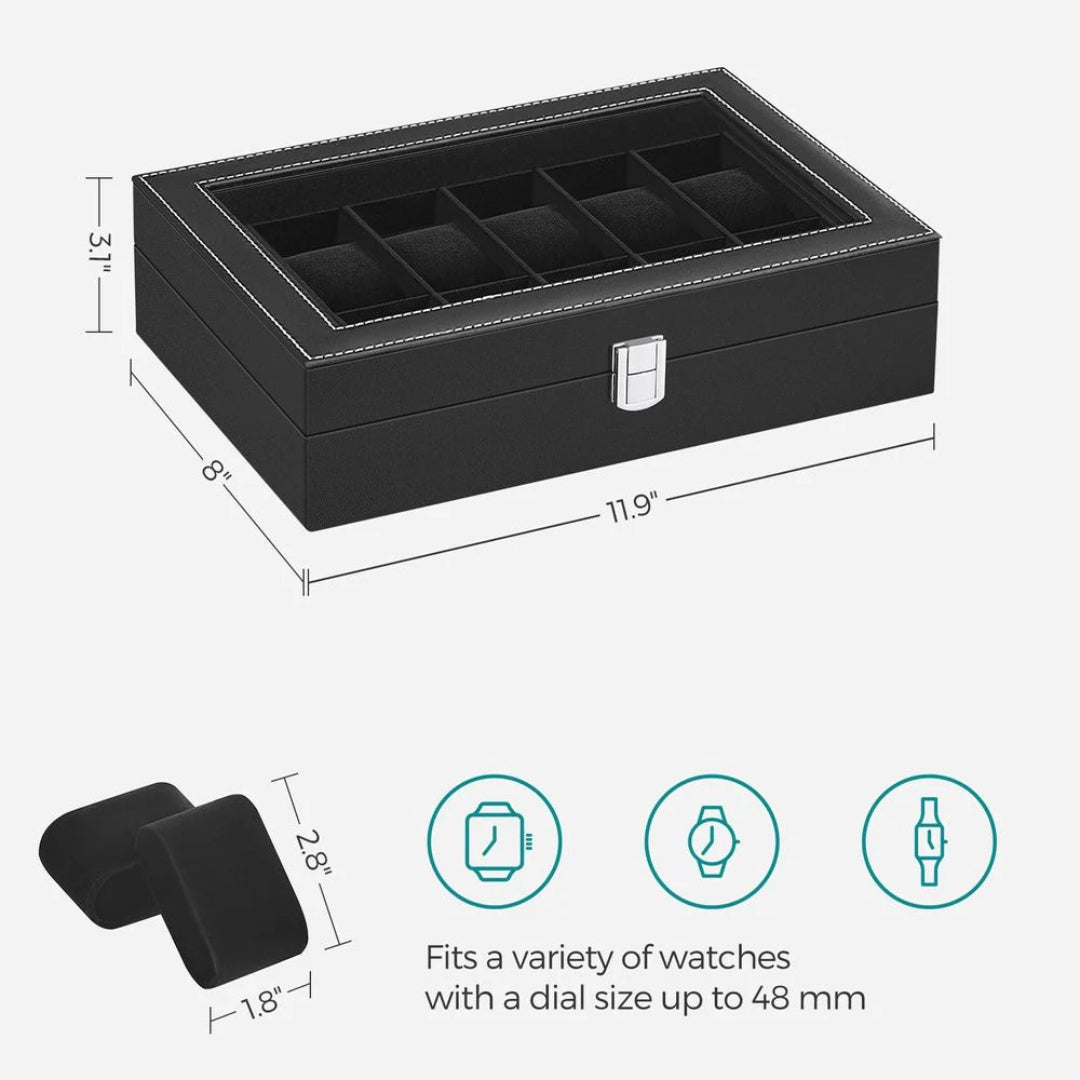 Watch Storage Case With Glass Lid 6 Or 12 Slot Organizer – product view 29 | Ridgefield Furniture