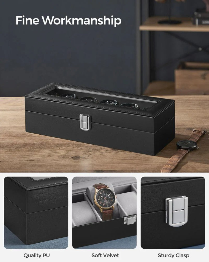 Watch Storage Case With Glass Lid 6 Or 12 Slot Organizer – product view 32 | Ridgefield Furniture