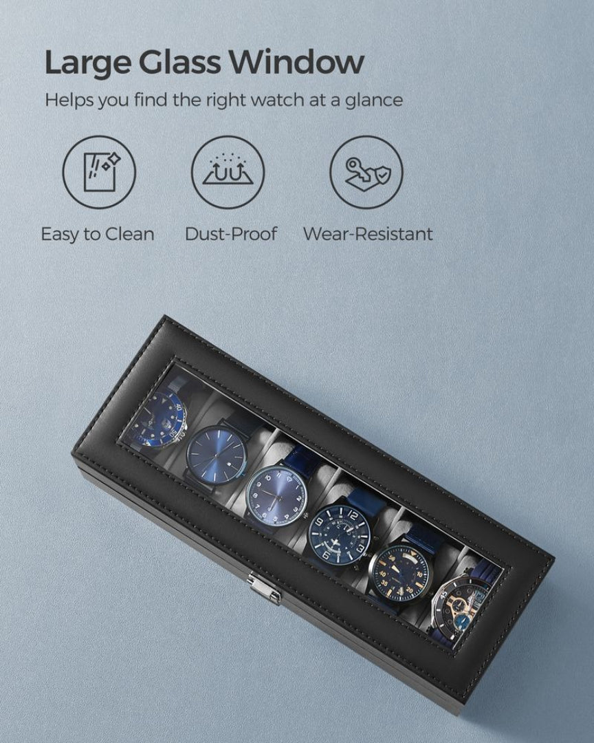Watch Storage Case With Glass Lid 6 Or 12 Slot Organizer – product view 33 | Ridgefield Furniture