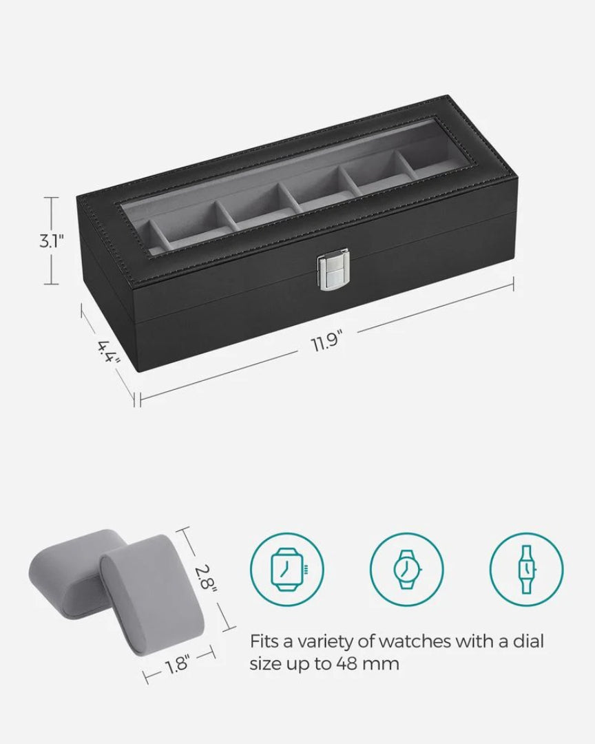 Watch Storage Case With Glass Lid 6 Or 12 Slot Organizer – product view 35 | Ridgefield Furniture