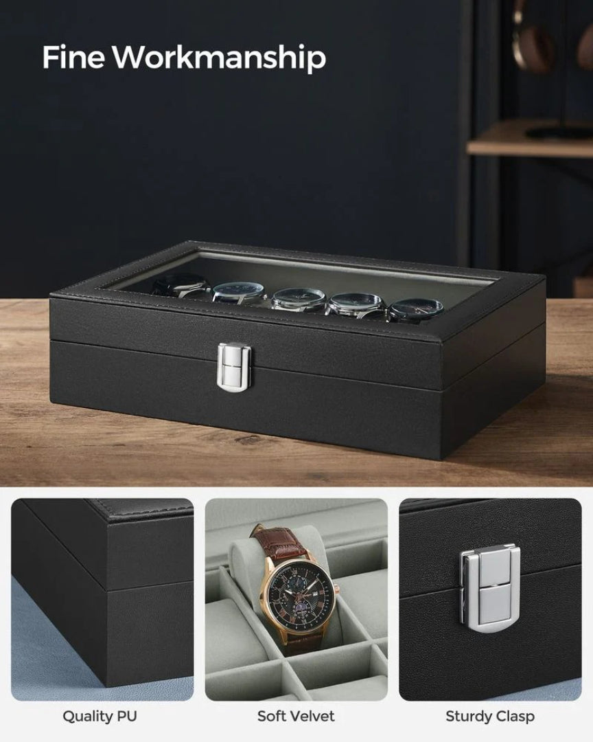 Watch Storage Case With Glass Lid 6 Or 12 Slot Organizer – product view 38 | Ridgefield Furniture