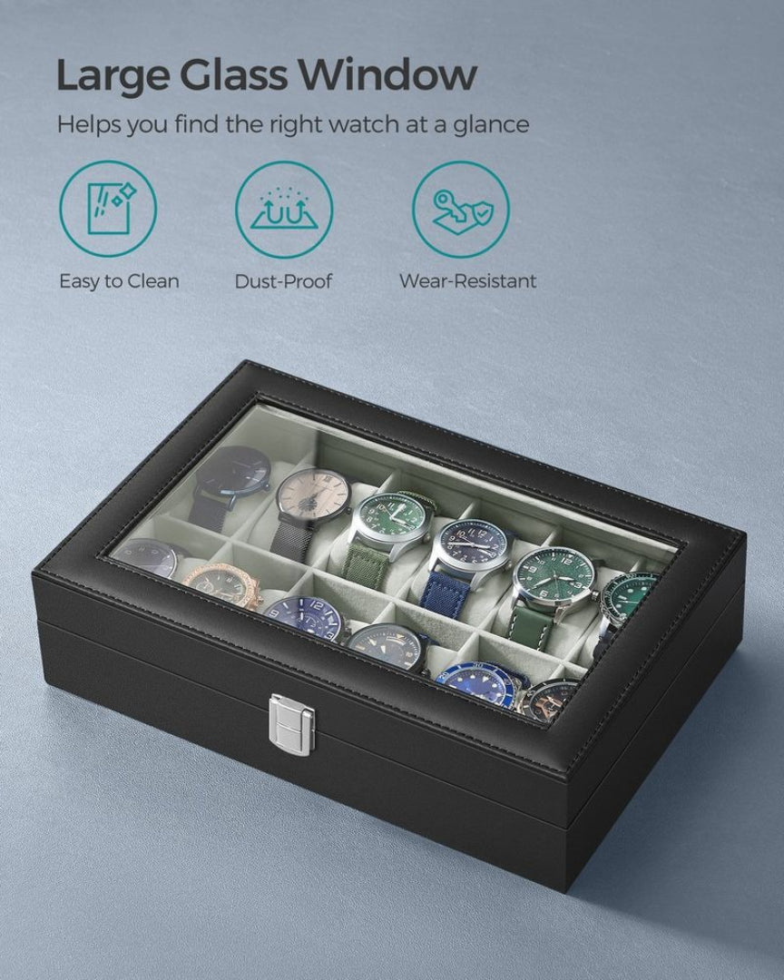Watch Storage Case With Glass Lid 6 Or 12 Slot Organizer – product view 39 | Ridgefield Furniture