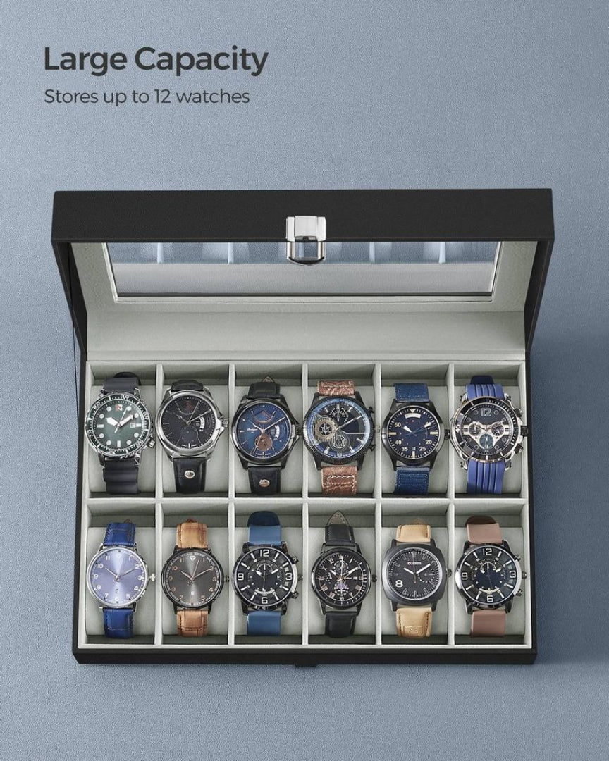 Watch Storage Case With Glass Lid 6 Or 12 Slot Organizer – product view 40 | Ridgefield Furniture