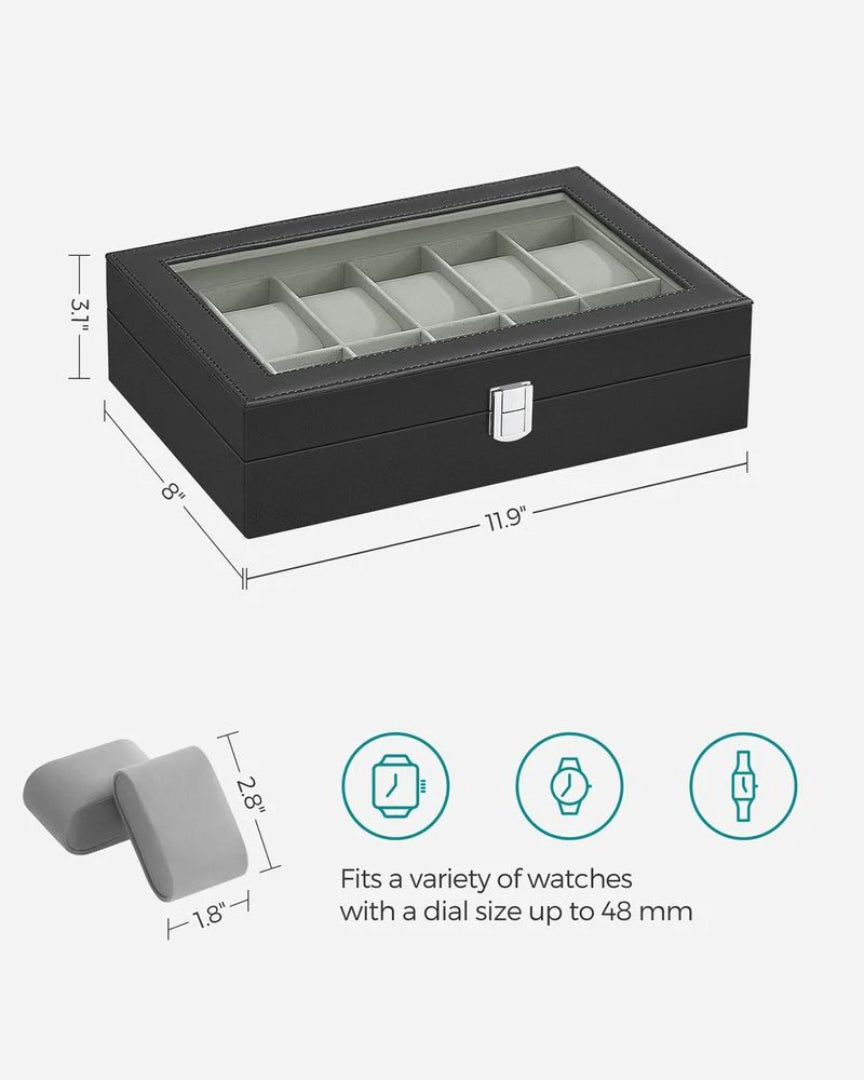 Watch Storage Case With Glass Lid 6 Or 12 Slot Organizer – product view 41 | Ridgefield Furniture