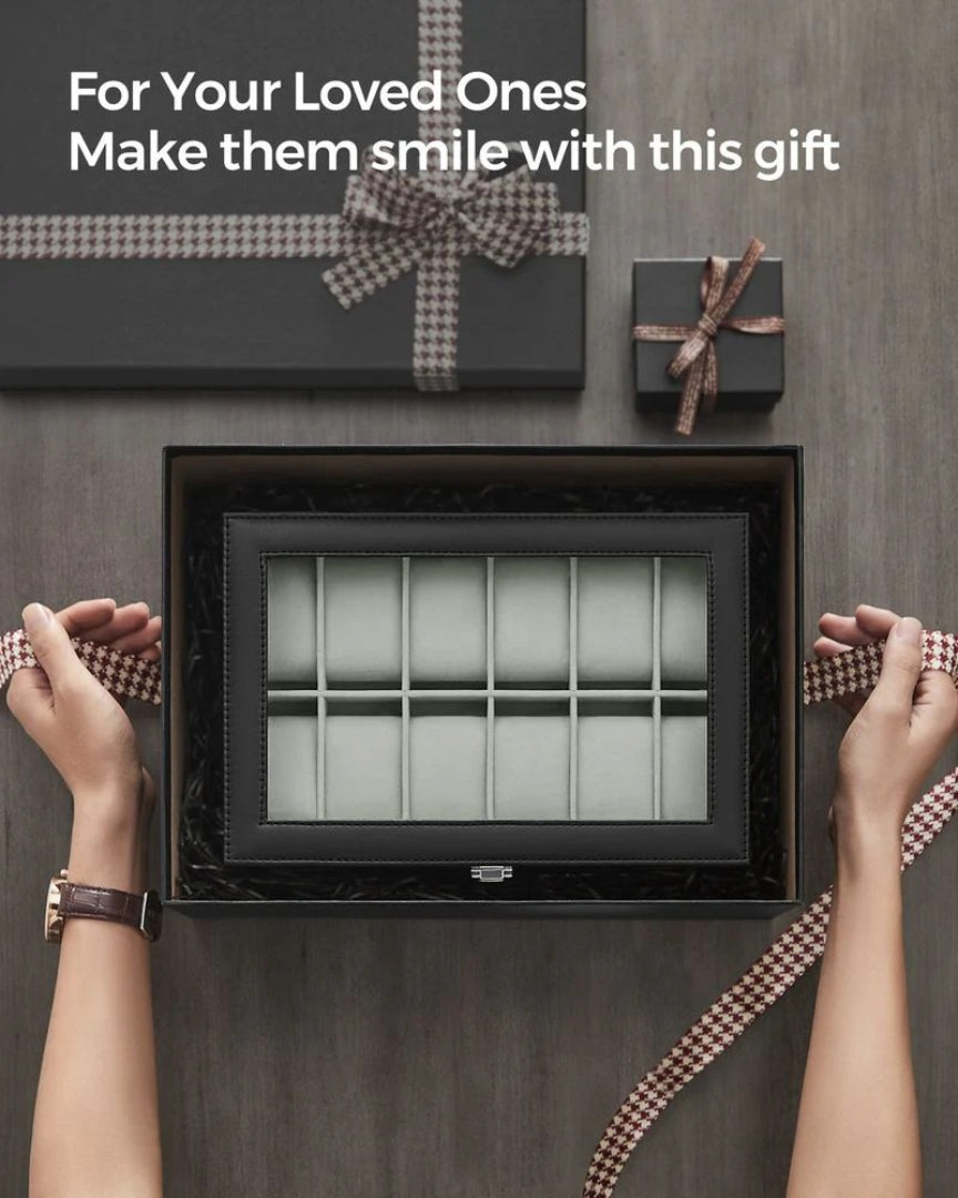 Watch Storage Case With Glass Lid 6 Or 12 Slot Organizer – product view 42 | Ridgefield Furniture