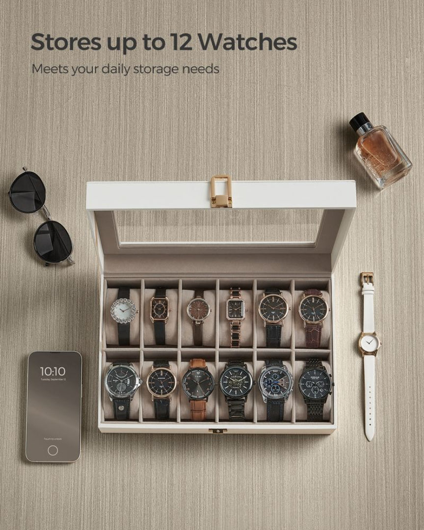 Watch Storage Case With Glass Lid 6 Or 12 Slot Organizer – product view 45 | Ridgefield Furniture