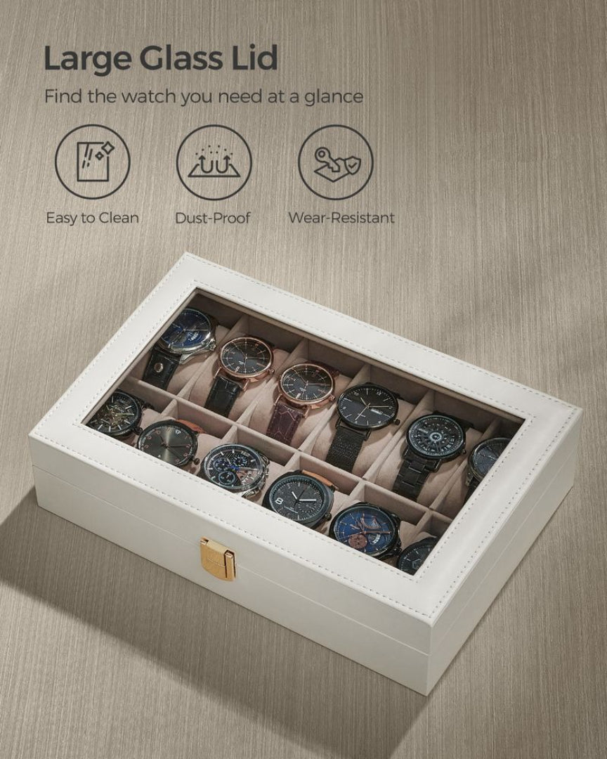 Watch Storage Case With Glass Lid 6 Or 12 Slot Organizer – product view 46 | Ridgefield Furniture