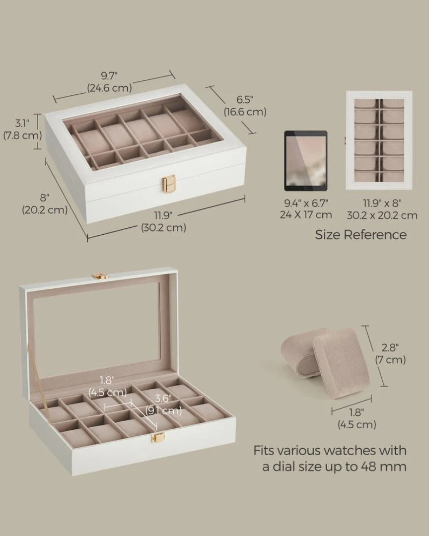 Watch Storage Case With Glass Lid 6 Or 12 Slot Organizer – product view 47 | Ridgefield Furniture