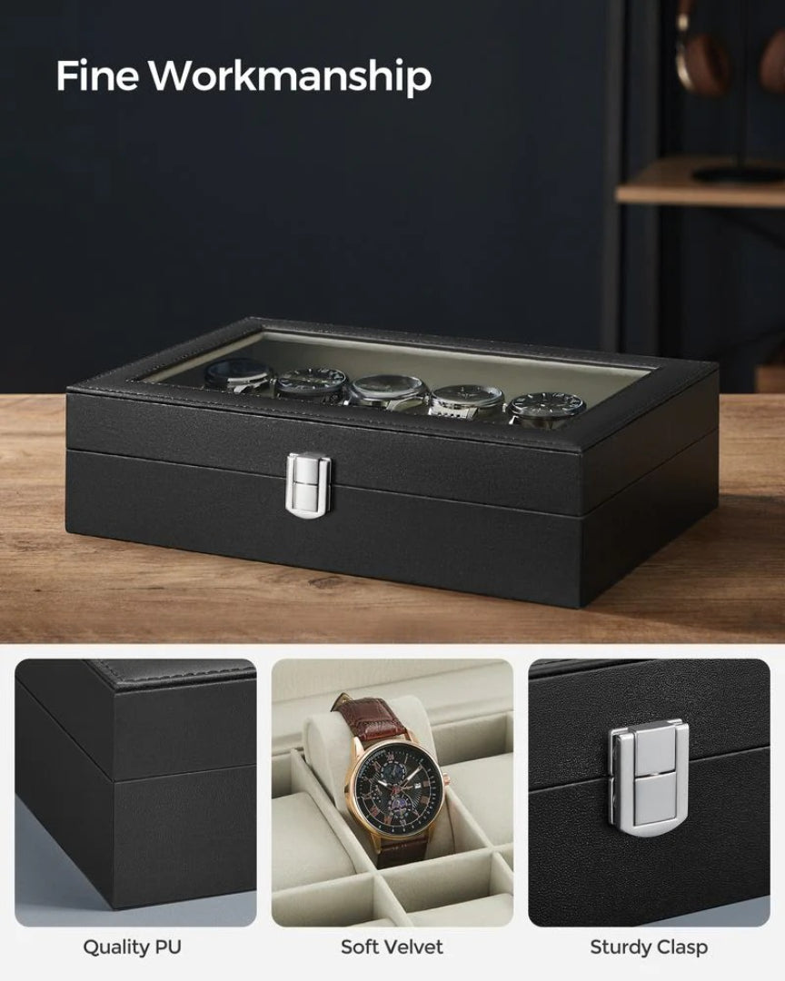 Watch Storage Case With Glass Lid 6 Or 12 Slot Organizer – product view 49 | Ridgefield Furniture