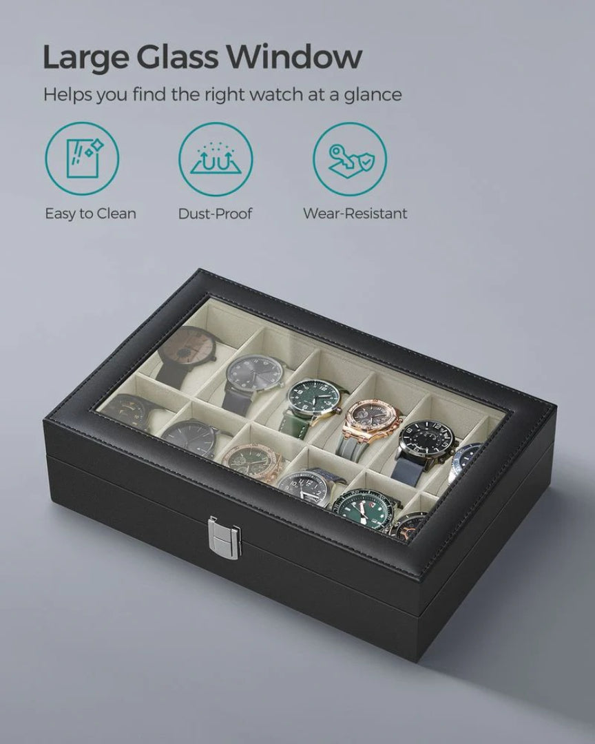 Watch Storage Case With Glass Lid 6 Or 12 Slot Organizer – product view 50 | Ridgefield Furniture