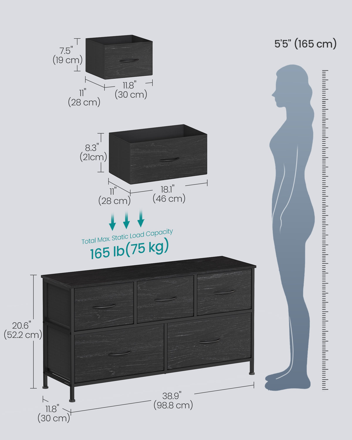 Wide Dresser For Bedroom With 5 Fabric Drawers And Steel Frame - product photo 27