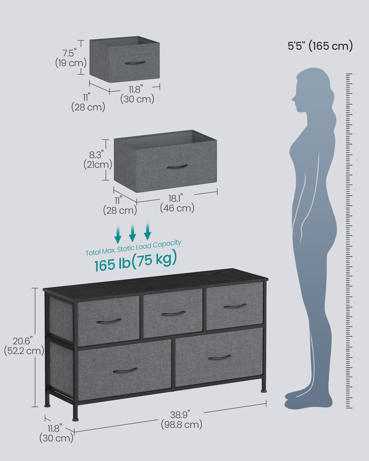 Wide Dresser For Bedroom With 5 Fabric Drawers And Steel Frame - product photo 32